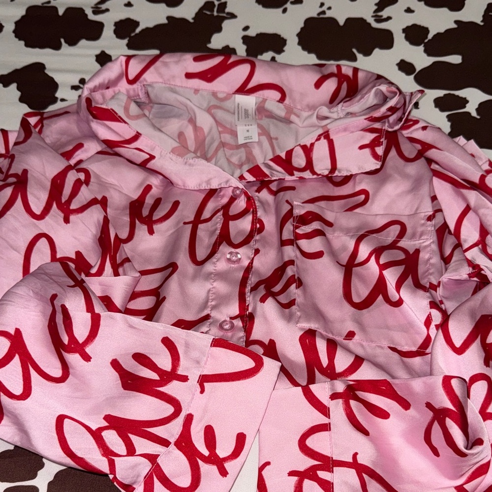 Auden Pink and Red Script Pajama Set